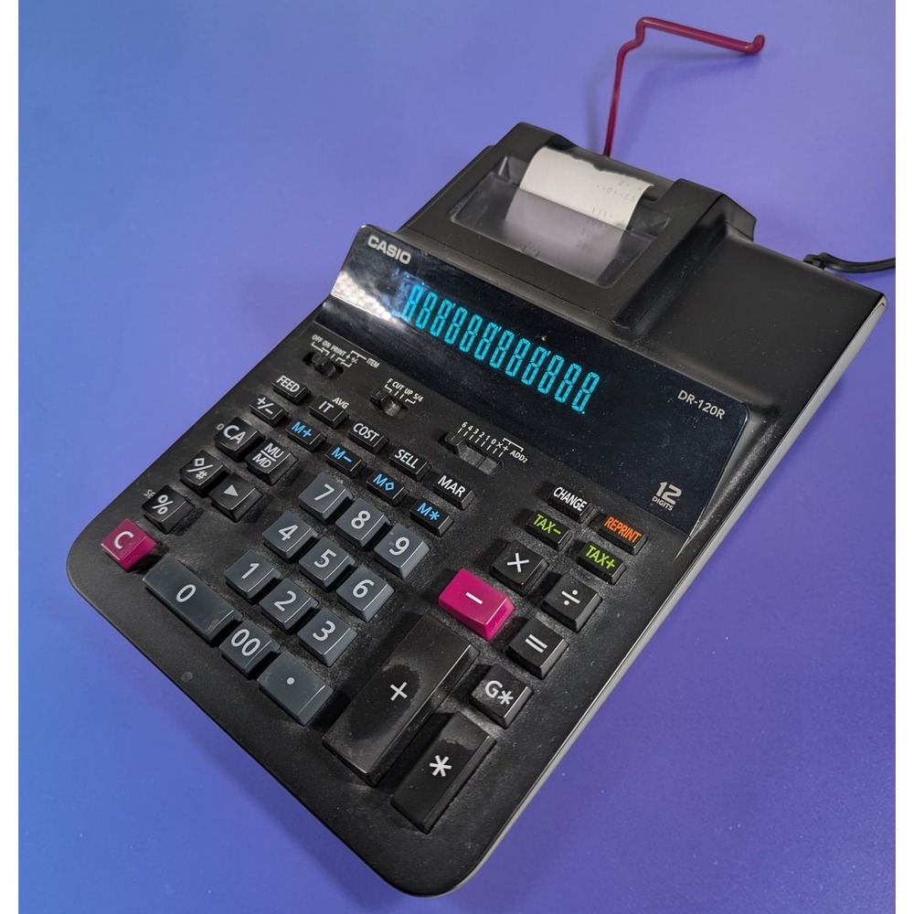 Casio DR-120R Desktop Printing Calculator 12 Digit Two Color Print Black Tested